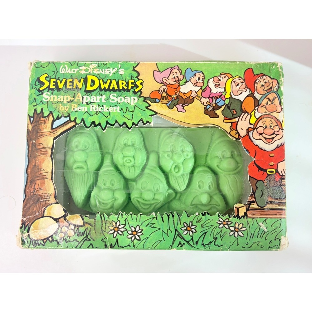 Vtg Walt Disney Snow White Seven Dwarf Snap-Apart Soap Ben Rickert Green 6oz Box
